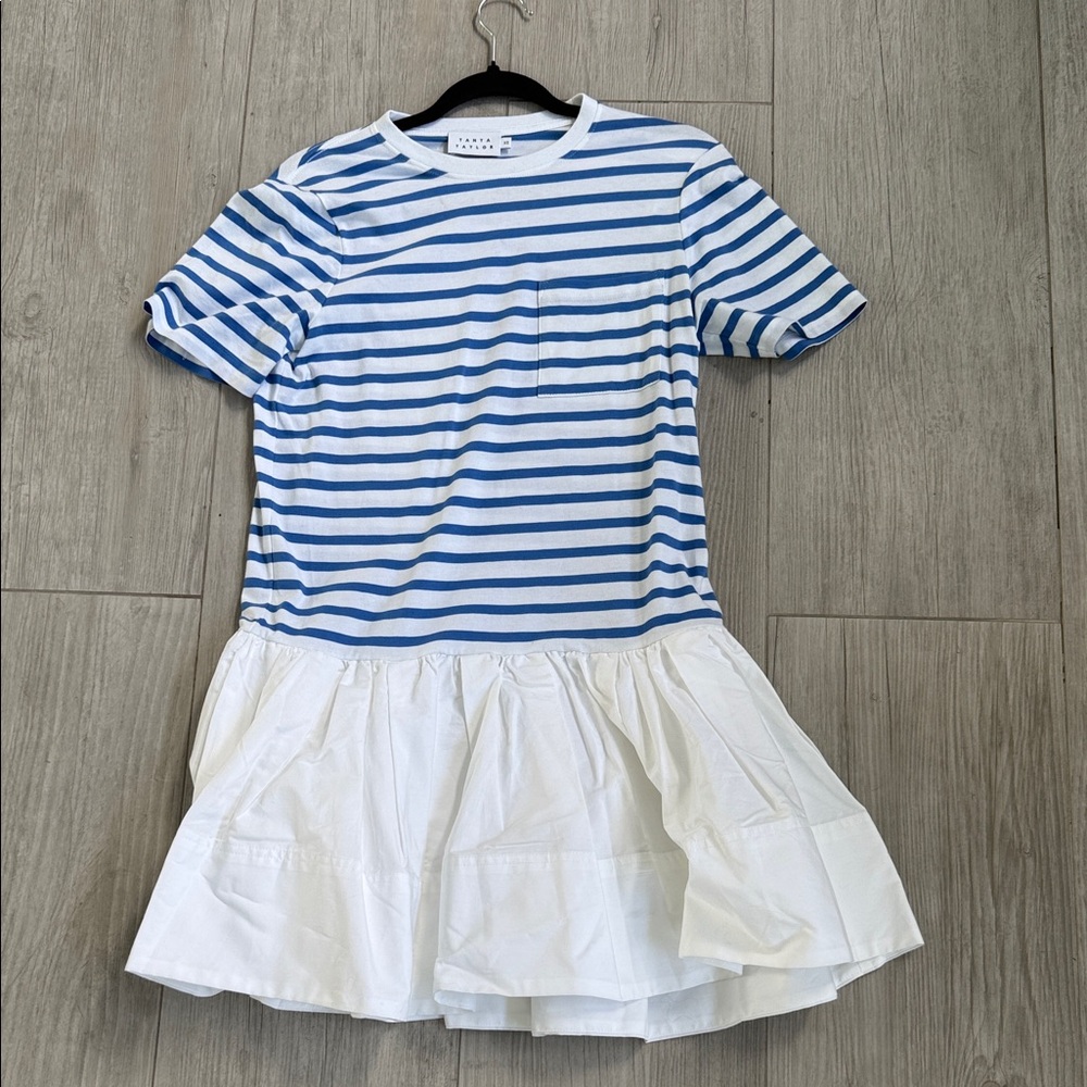Tanya Taylor Blue & White Striped Drop-Waist Dress